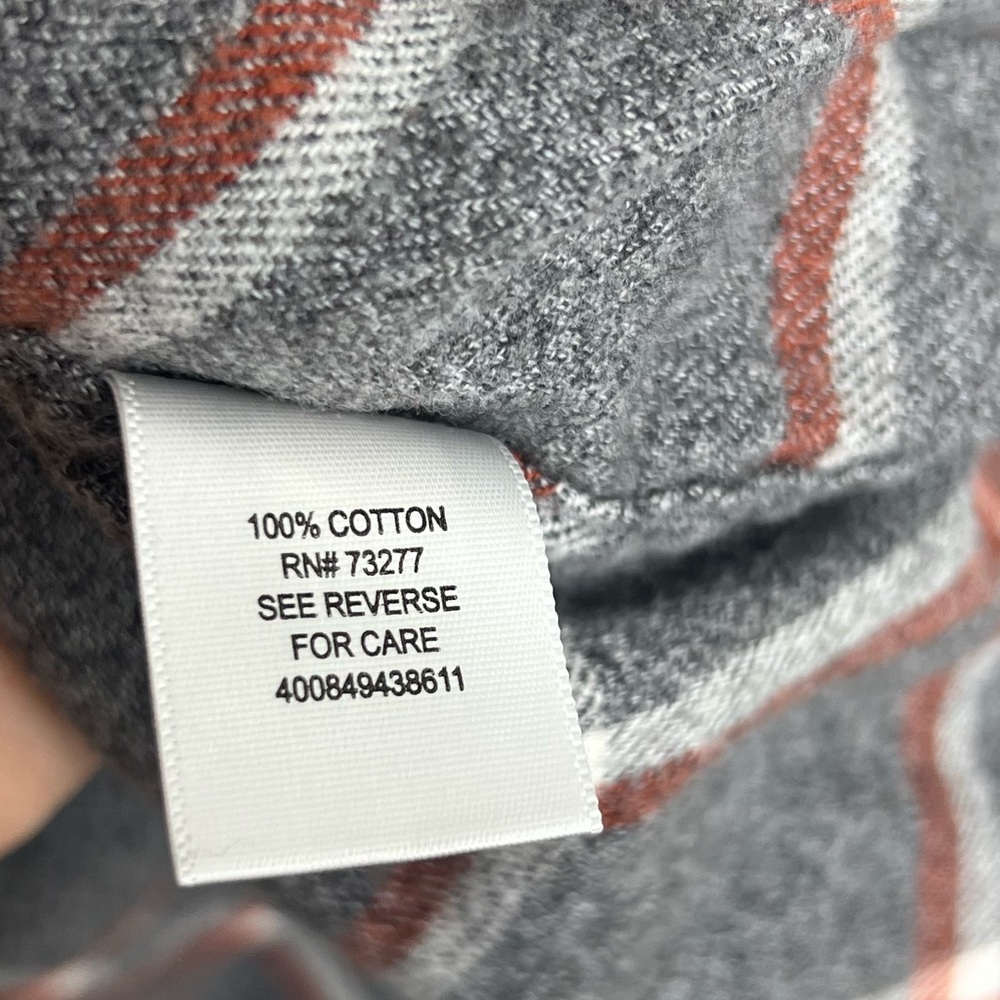 SONOMA men’s XL cotton button down flannel shirt. Gray/white/orange plaid. - Picture 5 of 5